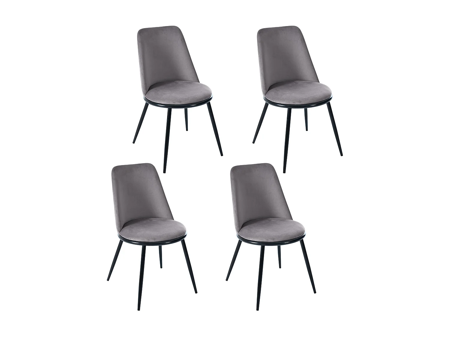Juego de 4 sillas de comedor - 44×41×88 cm, terciopelo y metal, máx. 150 kg, gris + negro