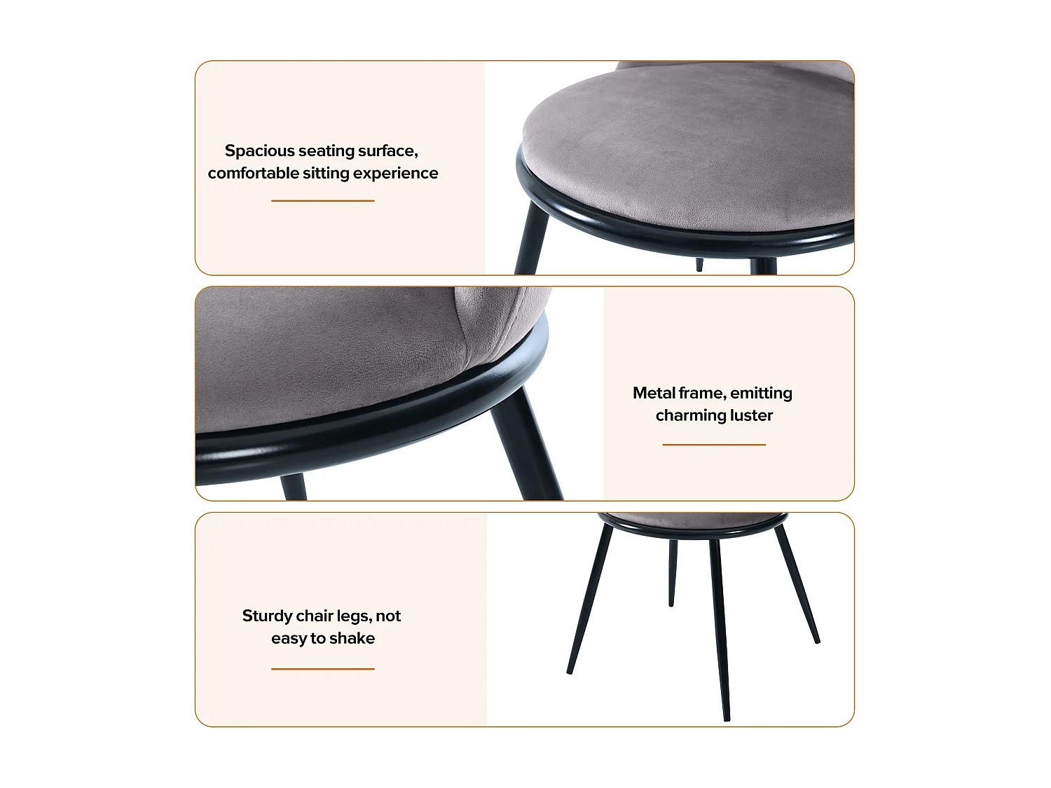 Juego de 4 sillas de comedor - 44×41×88 cm, terciopelo y metal, máx. 150 kg, gris + negro