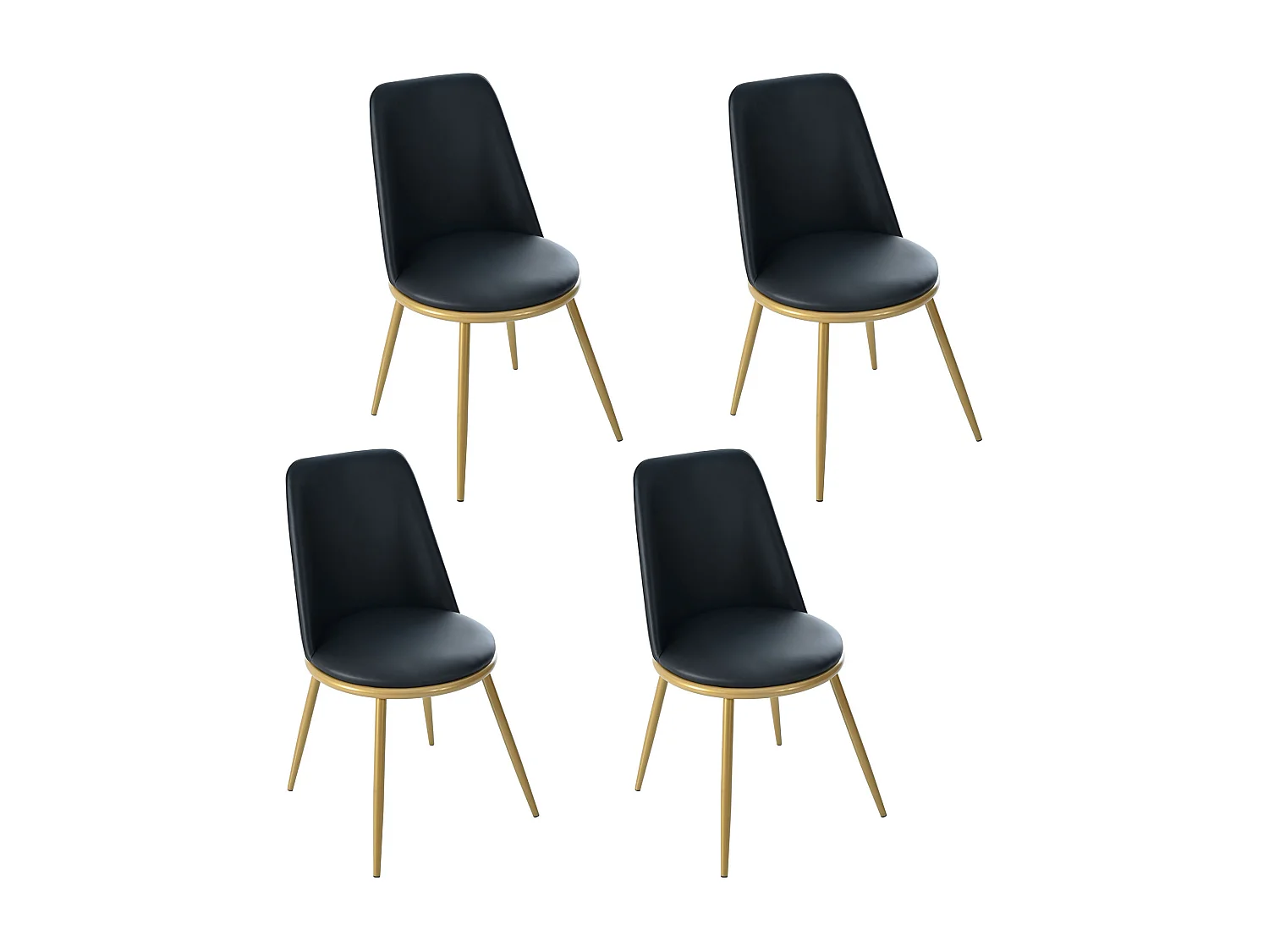 Set van 4 eetkamerstoelen - 44×41×88 cm, ronde rugleuning, poten van goudkleurig metaal, max. 150 kg, zwart