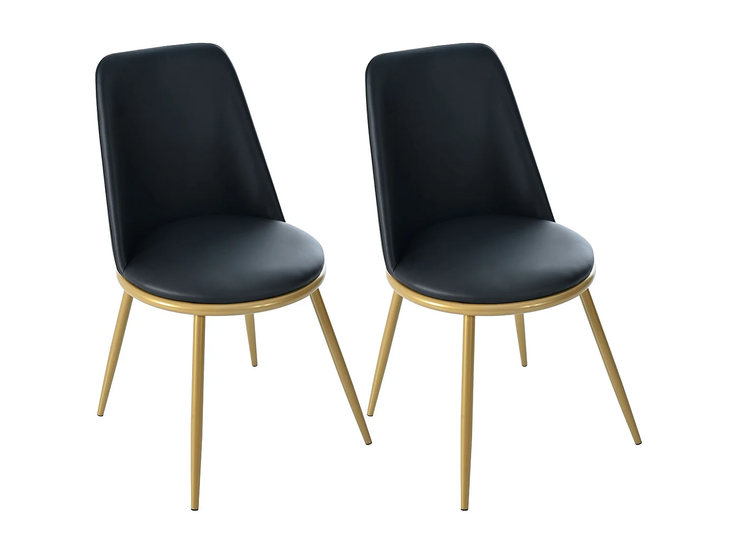 Set van 4 eetkamerstoelen - 44×41×88 cm, ronde rugleuning, poten van goudkleurig metaal, max. 150 kg, zwart