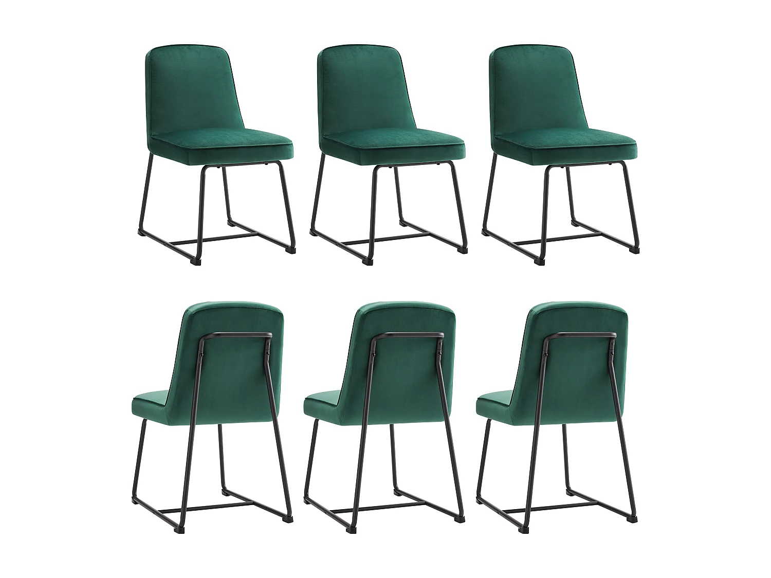 Set di 6 sedie da pranzo con schienale - 46x45x81,5 cm - Velluto e metallo - Verde