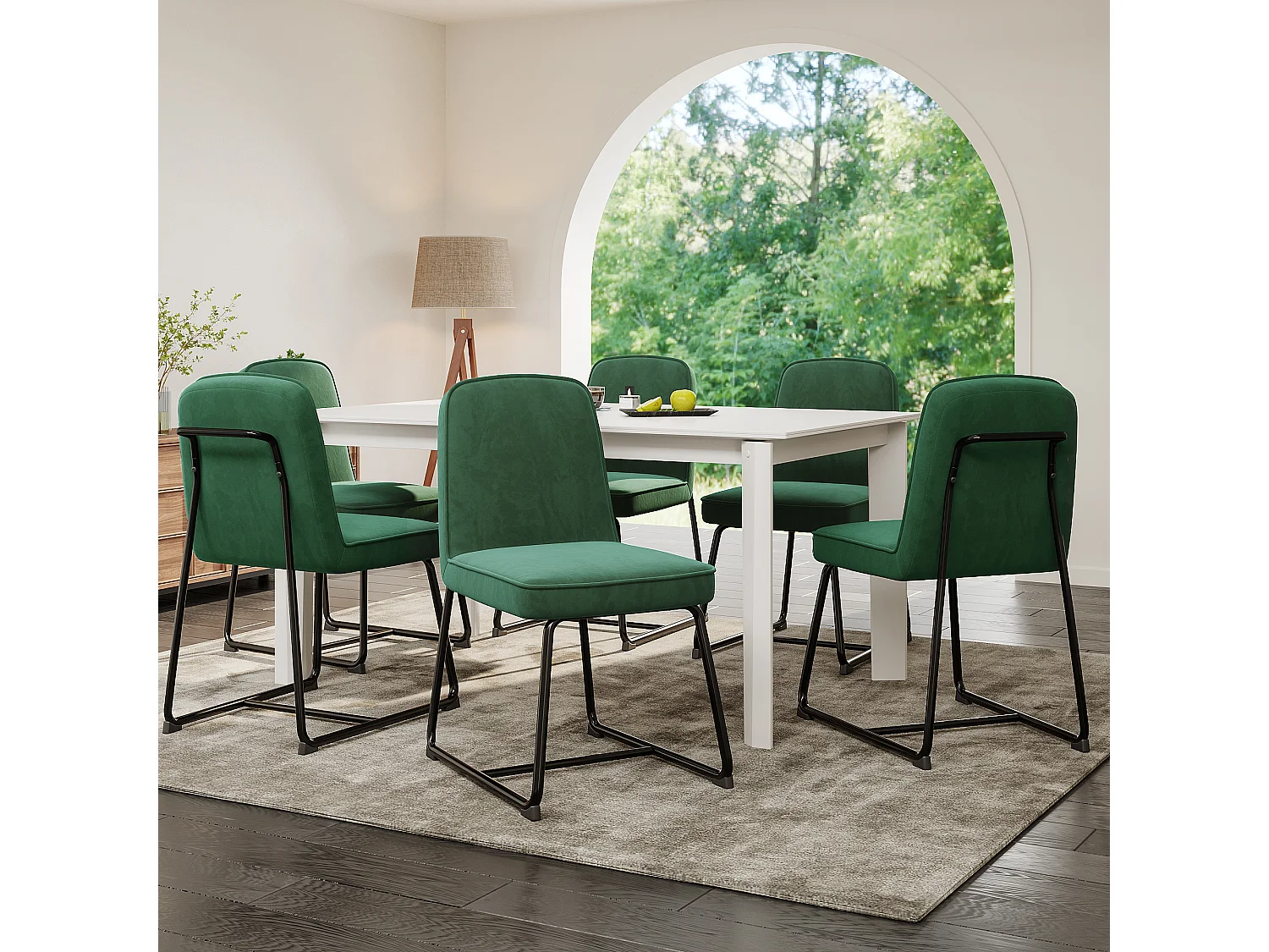 Set van 6 eetkamerstoelen met rugleuning - 46x45x81,5 cm - Fluweel en metaal - Groen
