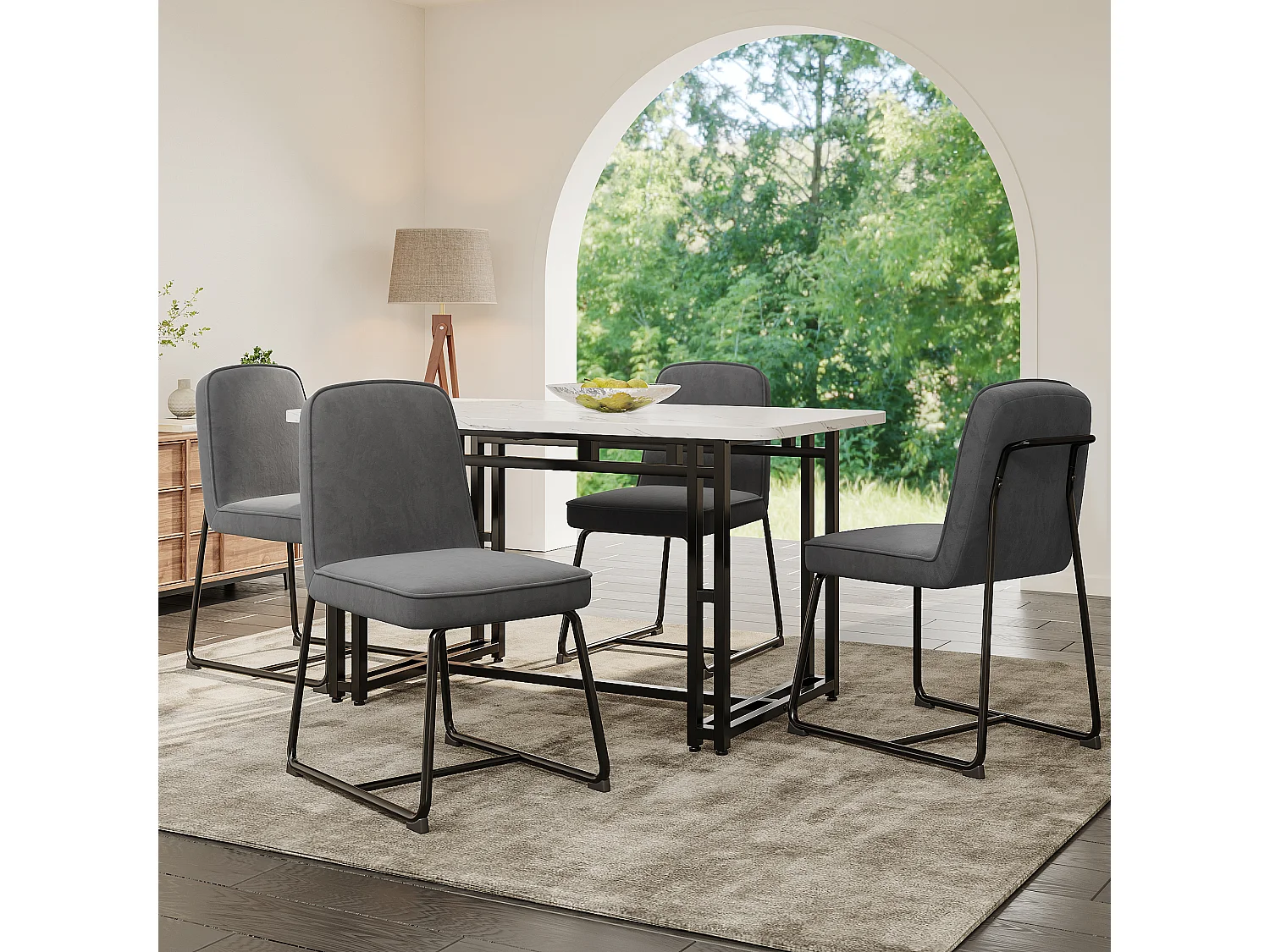 Set van 4 eetkamerstoelen met rugleuning - 45x45x81,5 cm - Fluweel en metaal - Grijs