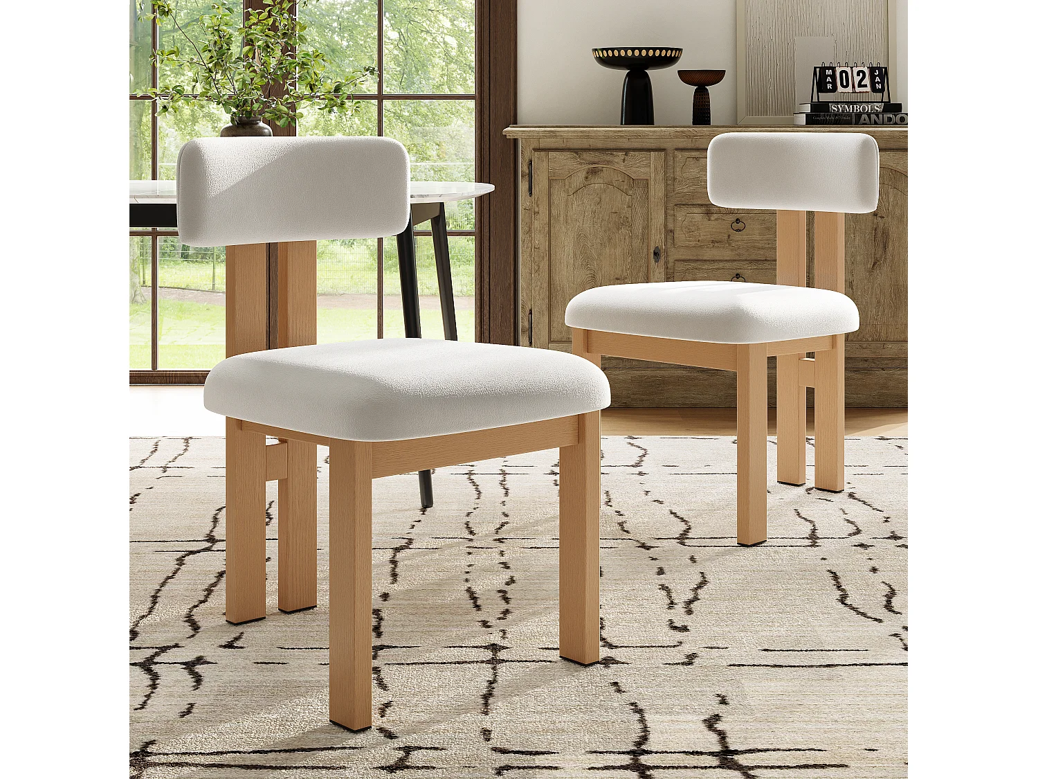 Lot de 2 Chaises de salle à manger - 45.8×54×79 chaise en tissu et Métal, Blanc