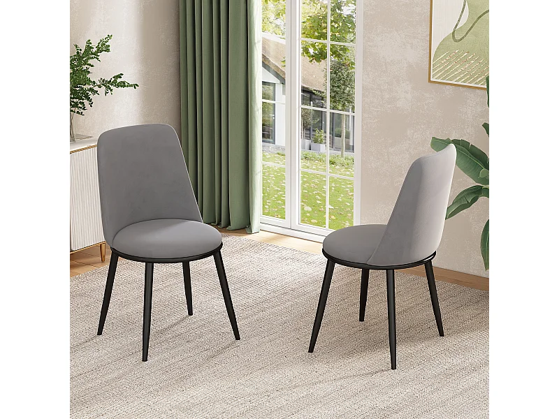 Set van 2 eetkamerstoelen - 44×41×88 cm, fluweel en metaal, max. 150 kg, grijs + zwart