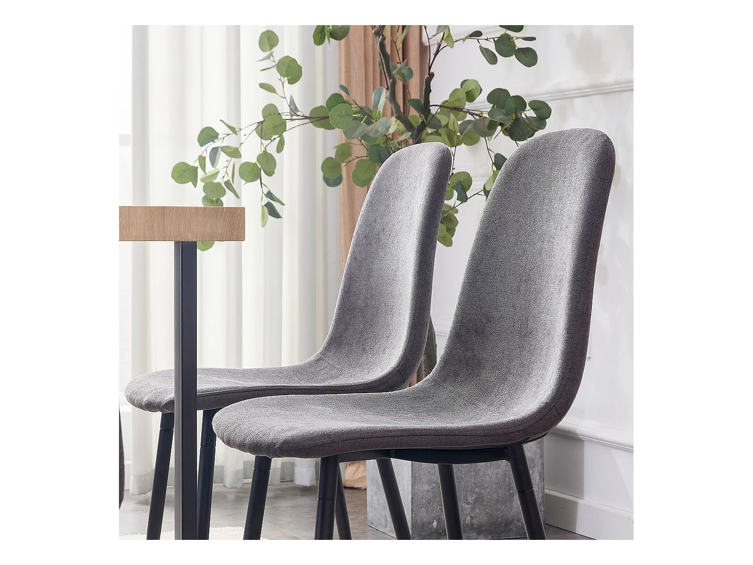 Set van 4 Scandinavische eetkamerstoelen - 45×43×87,5, suède zitting, zwarte en grijze stalen poten