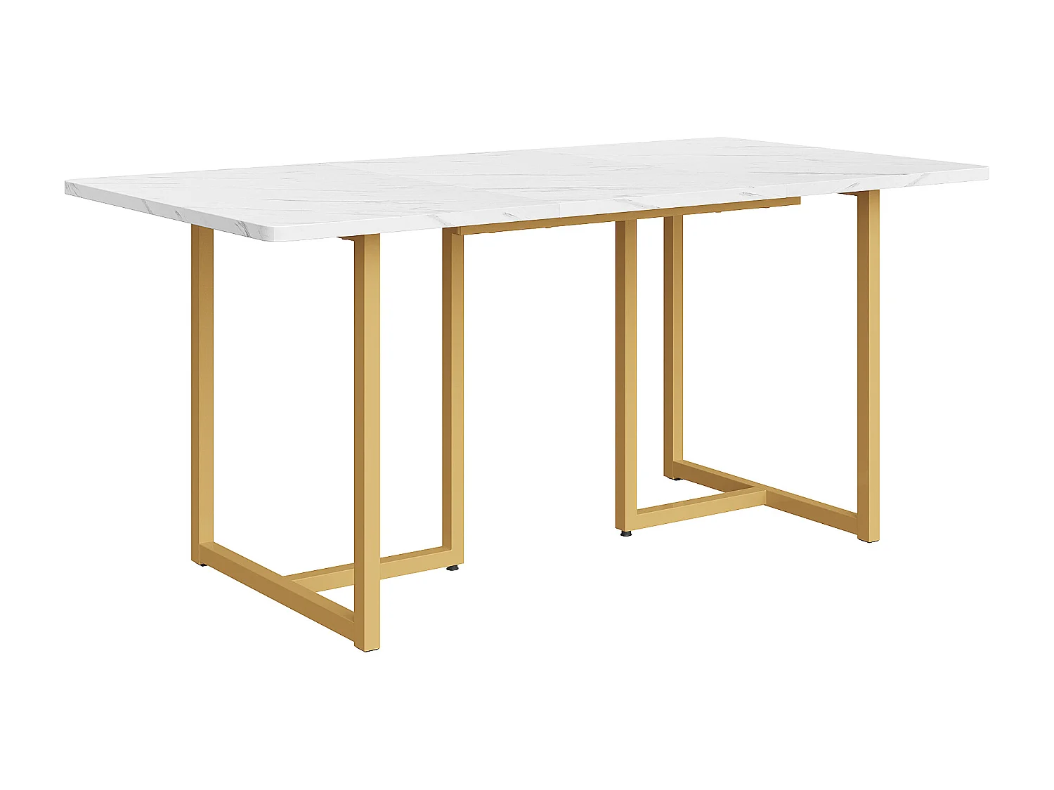 Table à manger 140 x 80 x 75 cm, table moderne en métal, pieds réglables de support en L. blanc/or.