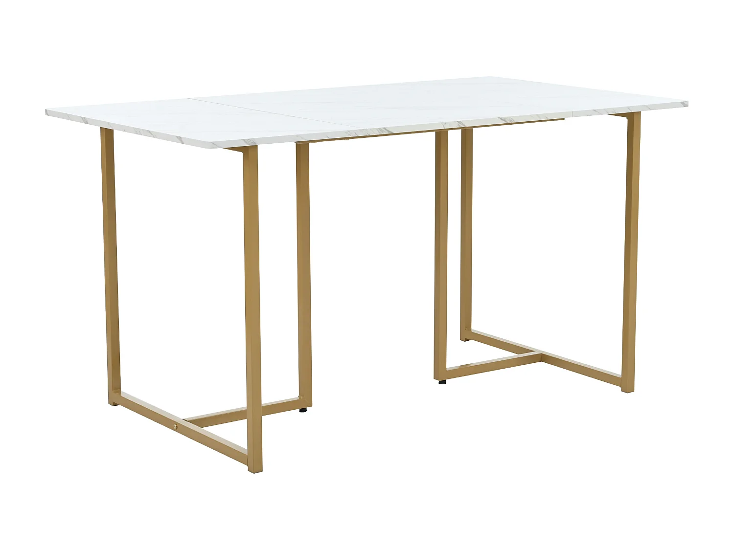 Table à manger 140 x 80 x 75 cm, table moderne en métal, pieds réglables de support en L. blanc/or.