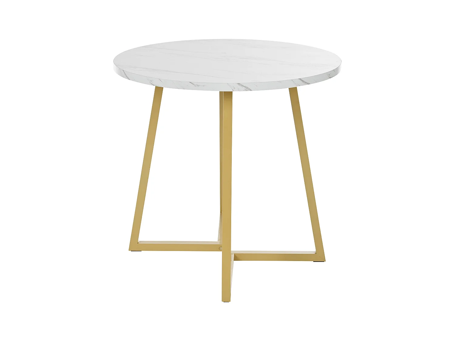 Table à manger-80 x 80 x 75 cm, table ronde en métal avec motif de marbre moderne, blanc/or