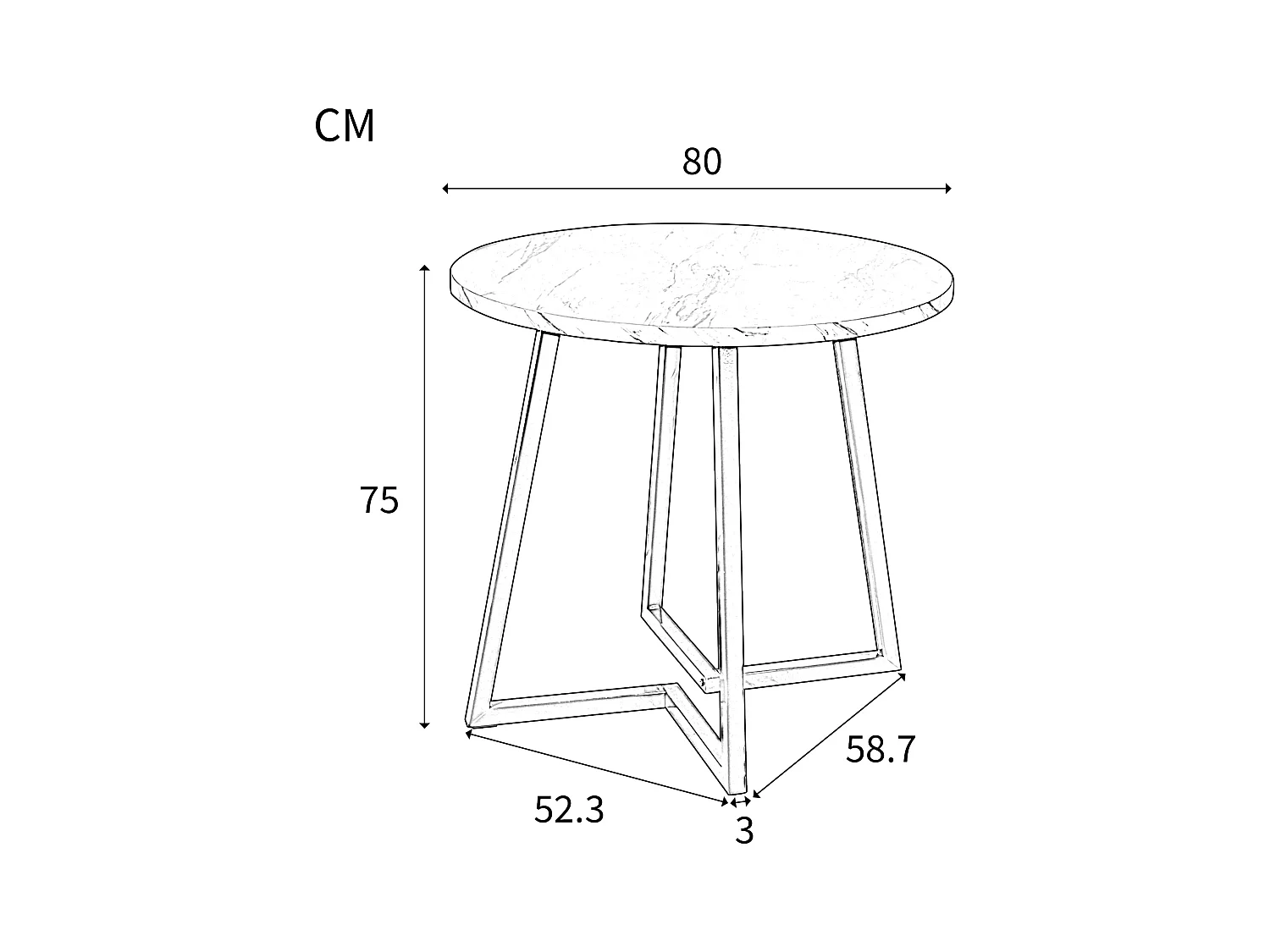 Table à manger-80 x 80 x 75 cm, table ronde en métal avec motif de marbre moderne, blanc/or