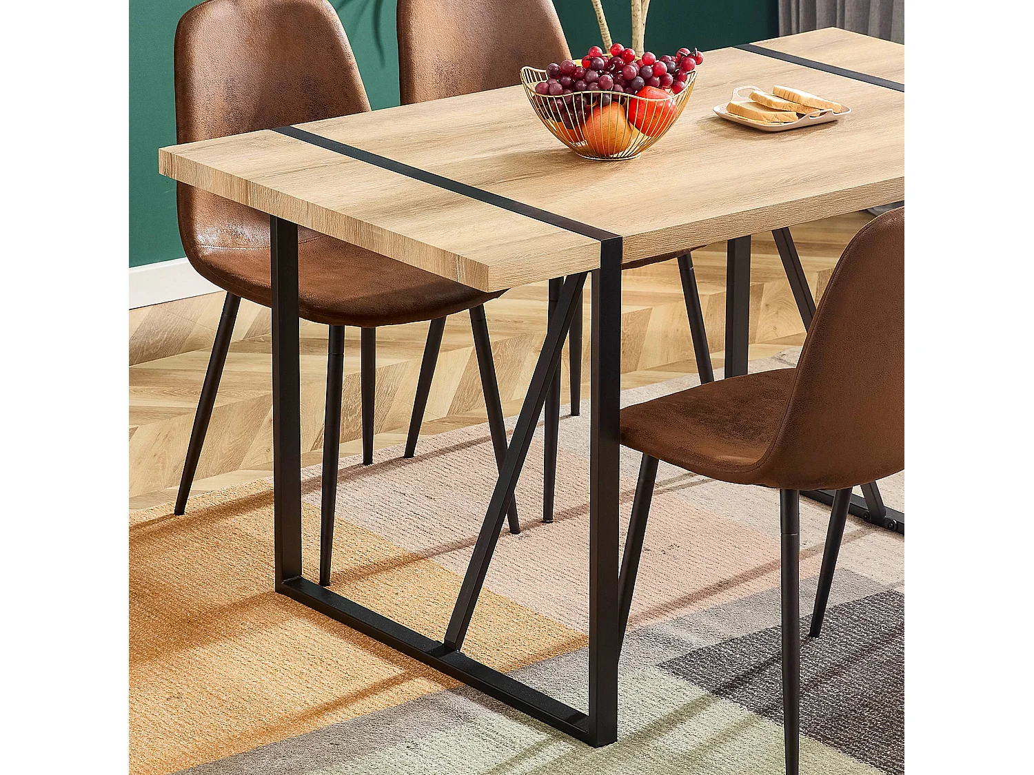 Table à manger-138×76×76 cm, moderne, pour 4-6 personnes, pieds en métal, Brun