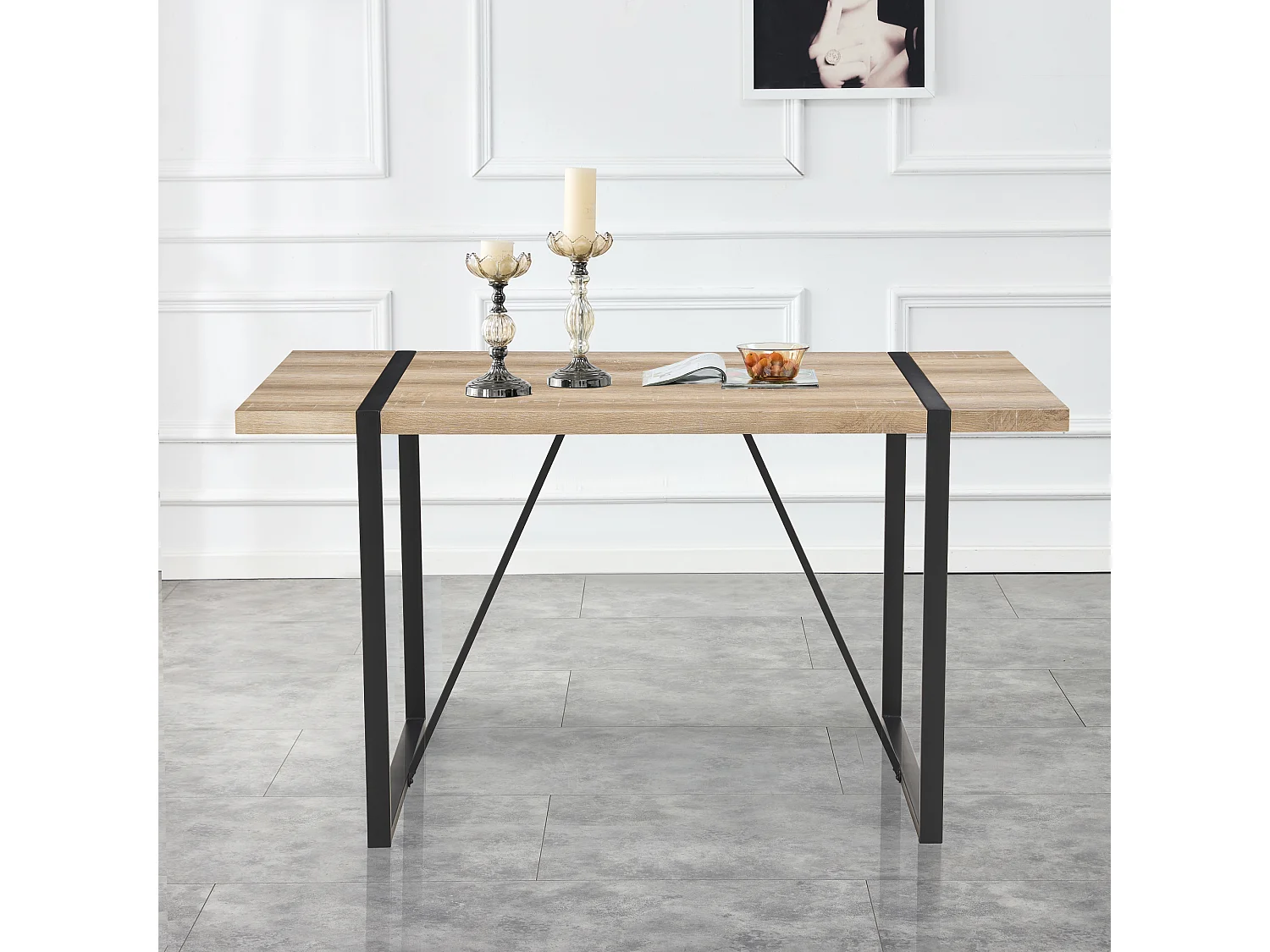 Table à manger-138×76×76 cm, moderne, pour 4-6 personnes, pieds en métal, Brun