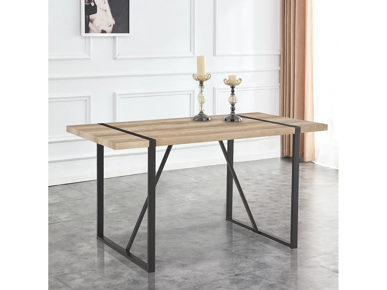 Table à manger-138×76×76 cm, moderne, pour 4-6 personnes, pieds en métal, Brun