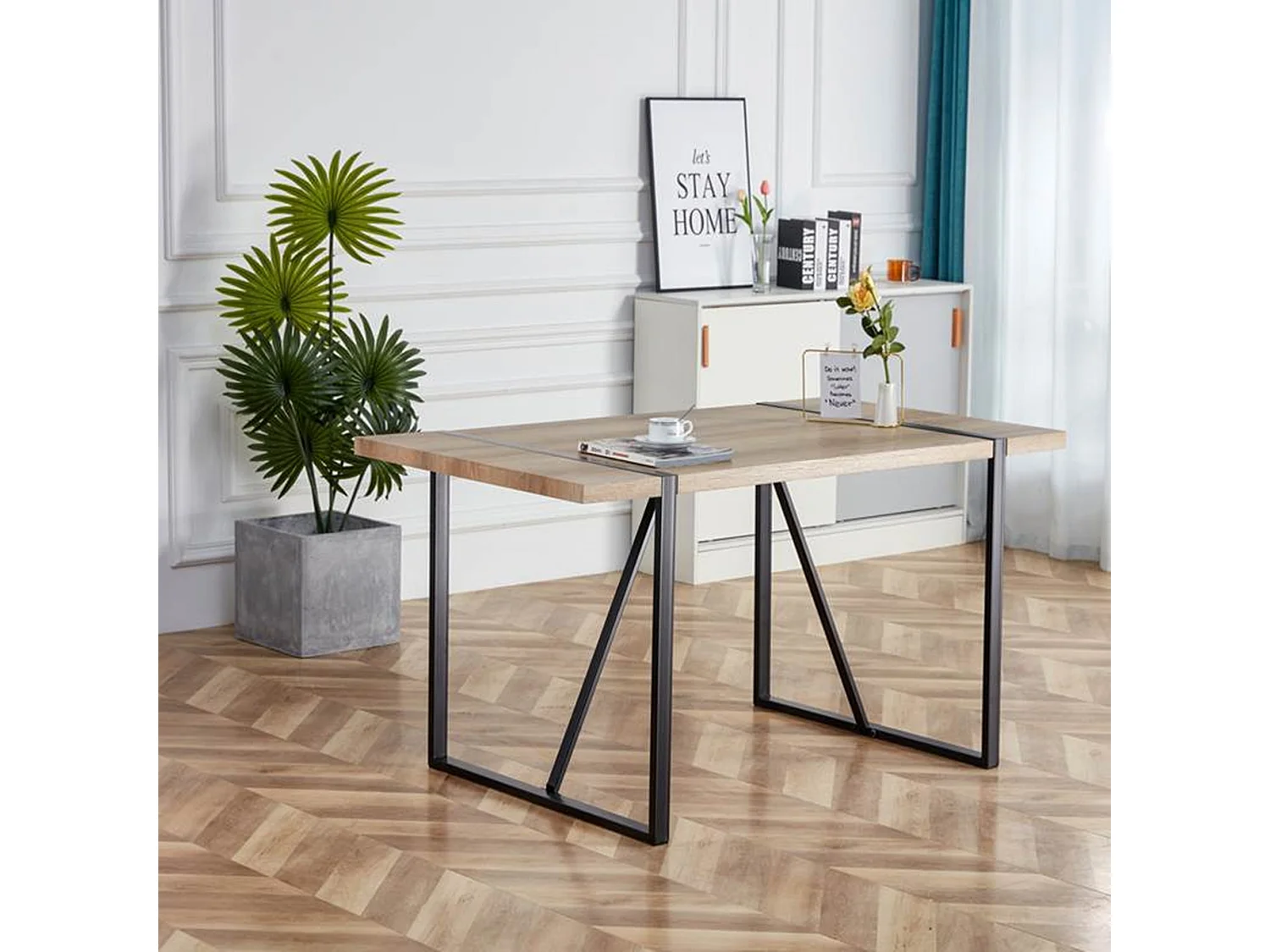 Table à manger-138×76×76 cm, moderne, pour 4-6 personnes, pieds en métal, Brun