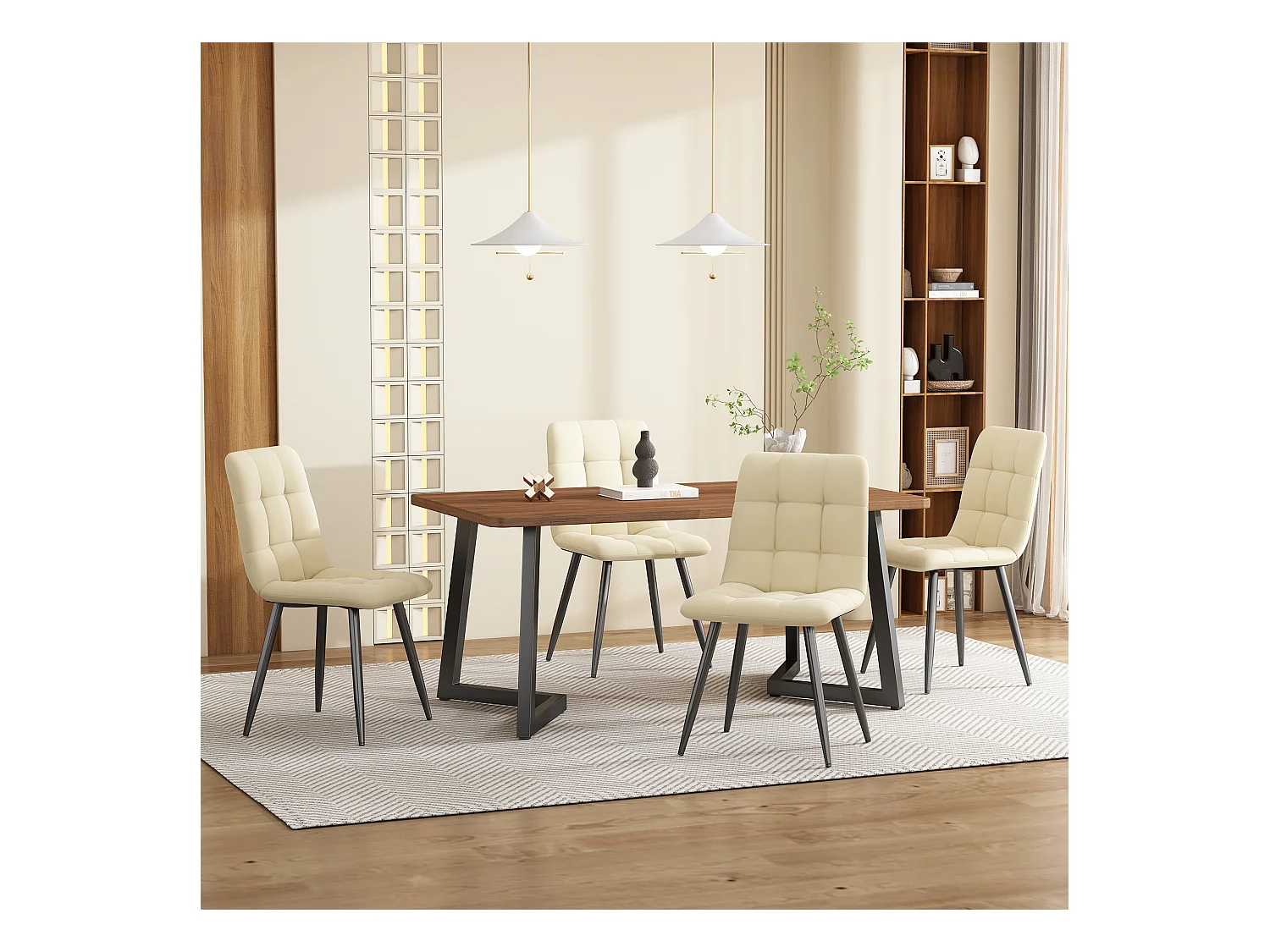 Table à manger-117 x 68×75 cm, table rectangulaire en bois avec pieds en métal, noir/noyer