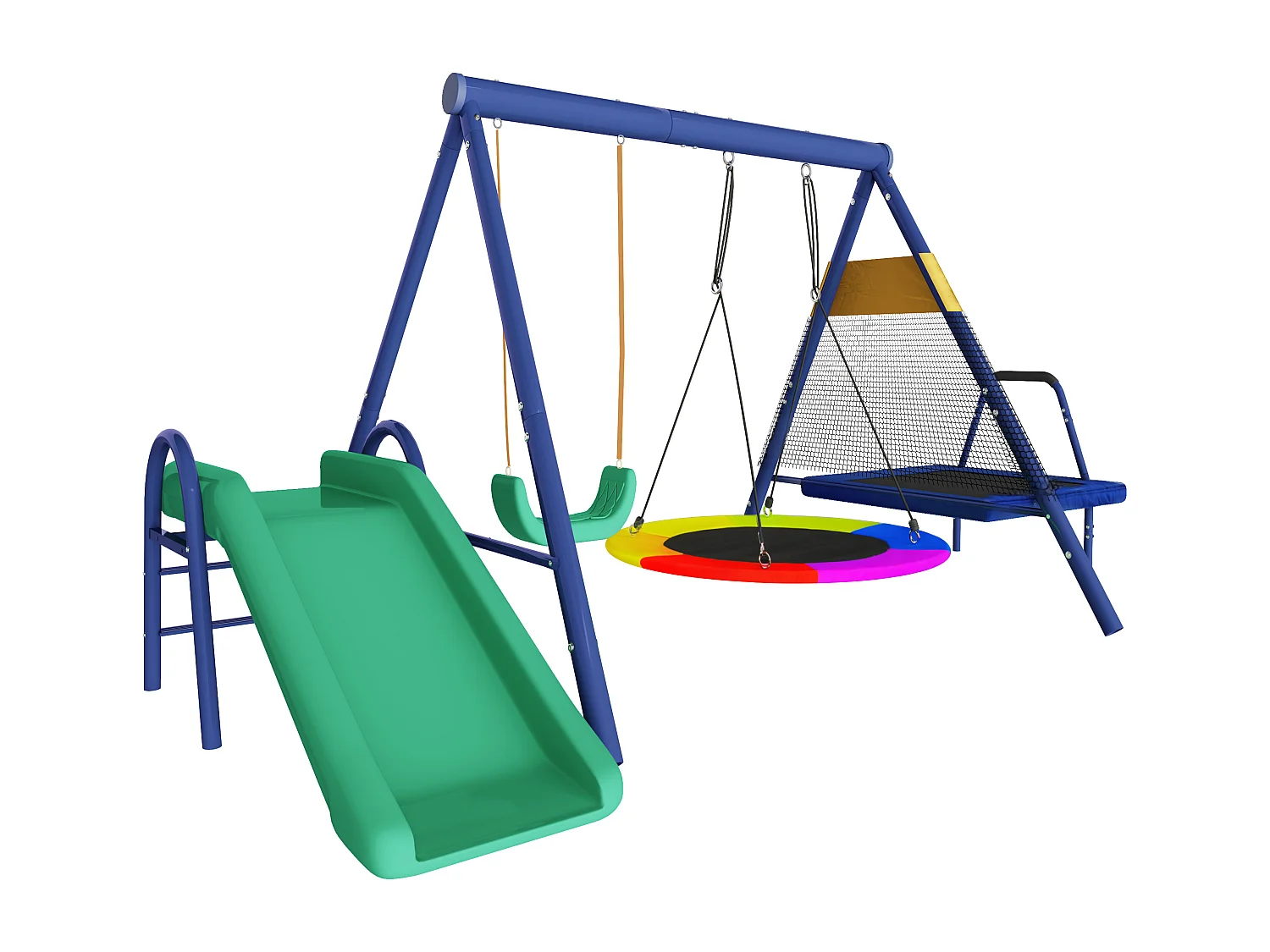 Ensemble balançoires enfants balançoires d'extérieur multifonctions - 335 x 198 x 183 - en matérie acier - avec toboggan-bleu