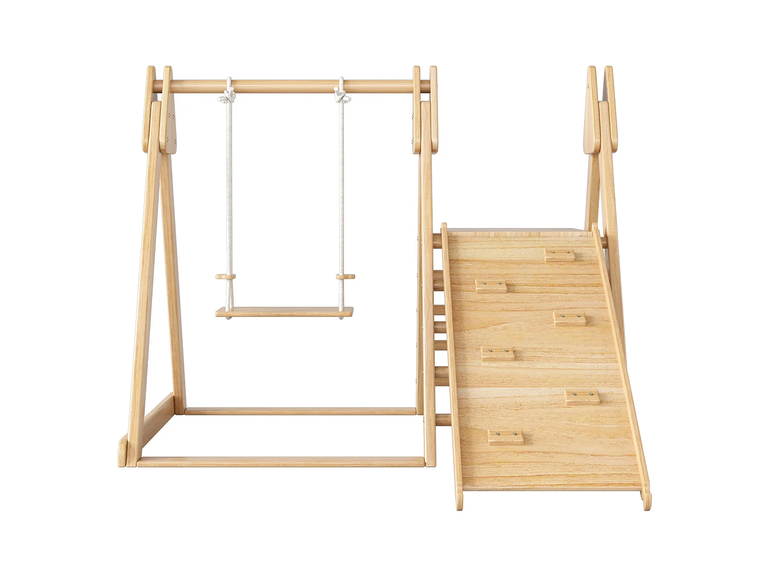 Kinderglijbaan en schommel - 123 x 48 x 18 cm - Houten materiaal - 3 in 1 met klimrek - Natuurlijk