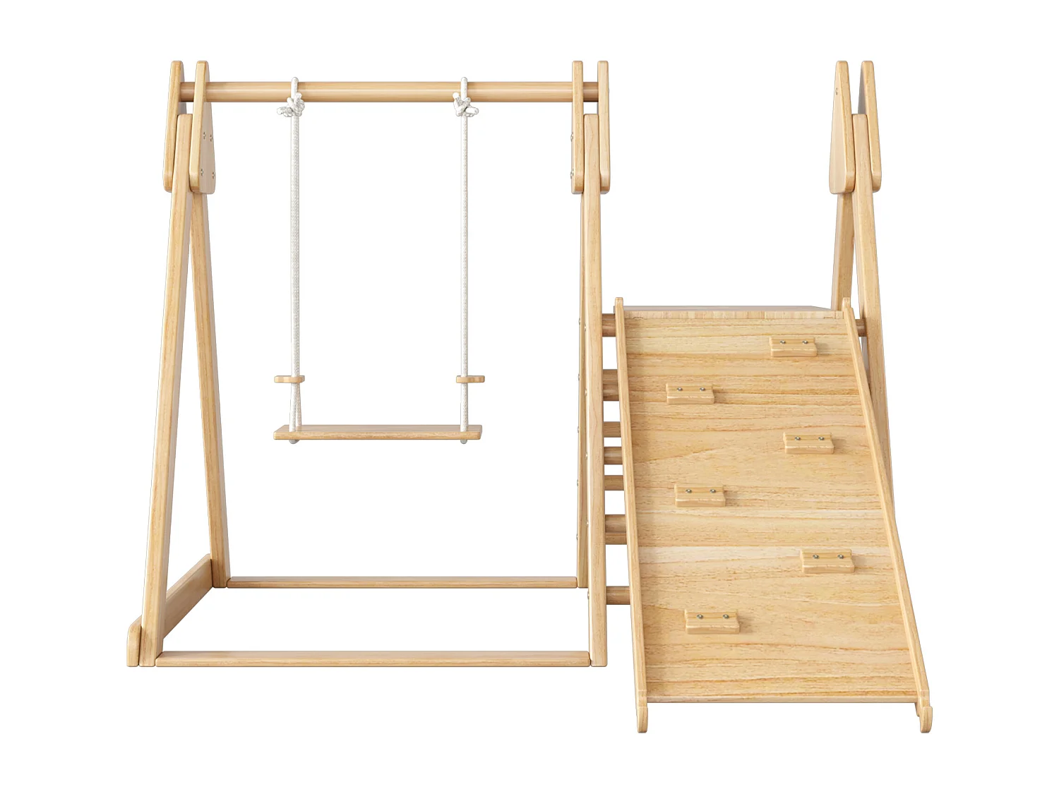 Scivolo e altalena per bambini - 123 x 48 x 18 cm - Materiale in legno - 3 in 1 con struttura per arrampicata - Naturale