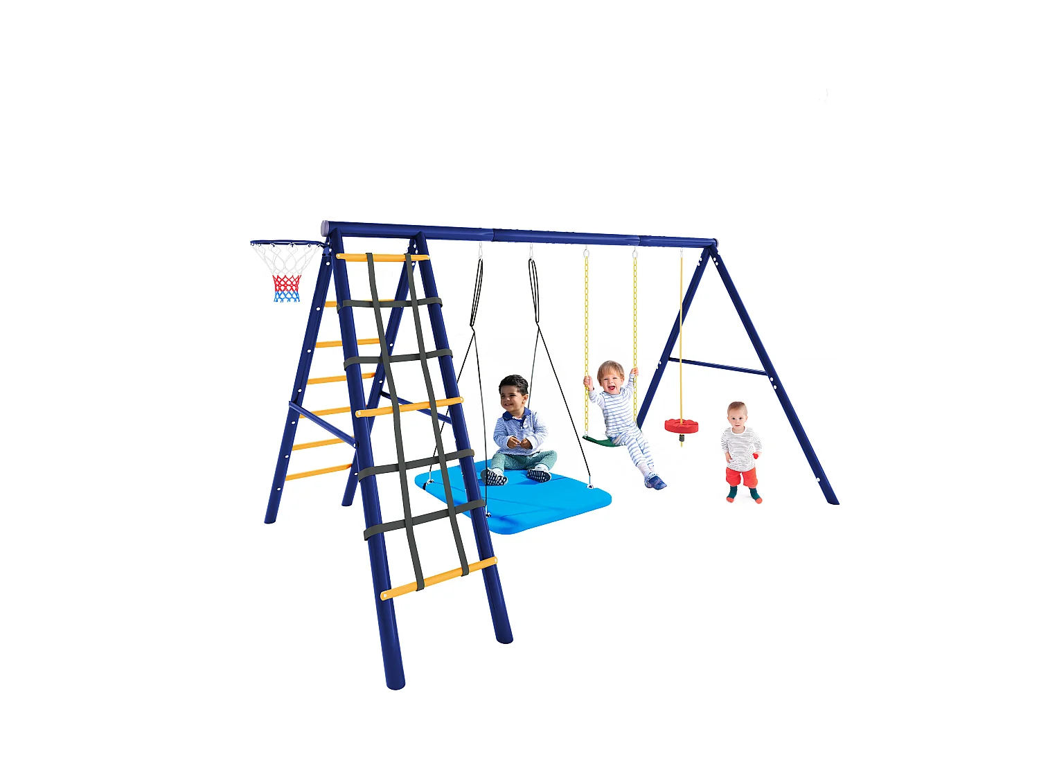 Ensemble balançoires enfants balançoires d'extérieur multifonctions - 310 x 174 x 203 - en matérie acier - avec escalade-bleu