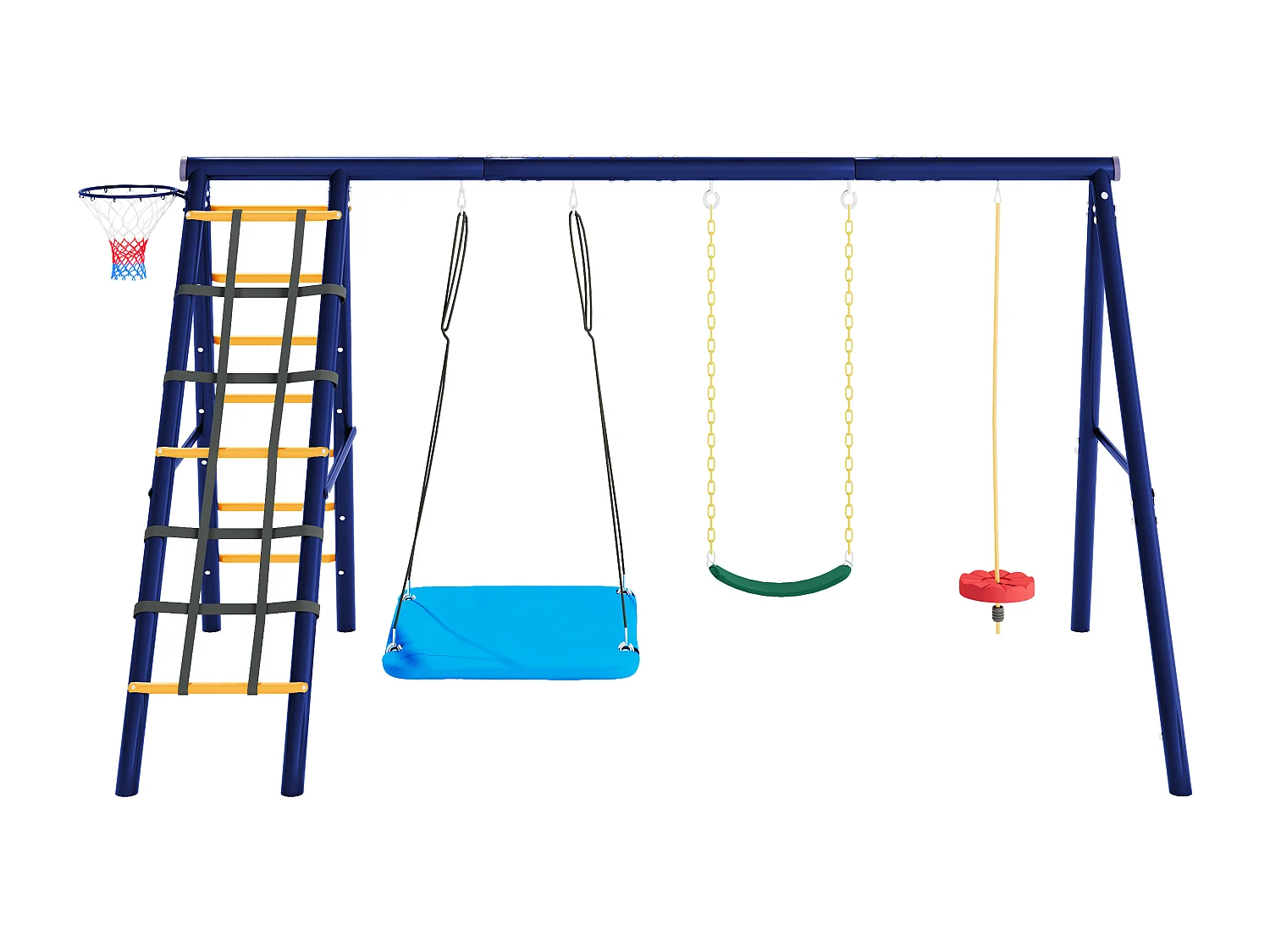 Ensemble balançoires enfants balançoires d'extérieur multifonctions - 310 x 174 x 203 - en matérie acier - avec escalade-bleu