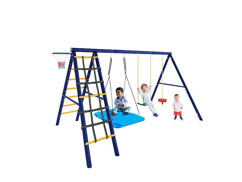 Altalena per bambini, altalene multifunzionali da esterno - 310 x 174 x 203 cm - in acciaio - con struttura per arrampicata - blu