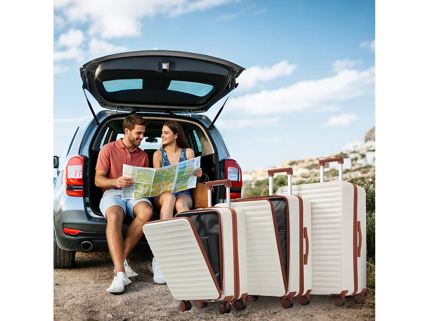 3-delige handbagageset 20&24&28 inch – Vooropening – ABS-materiaal – TSA-slot – 360° rol – wit