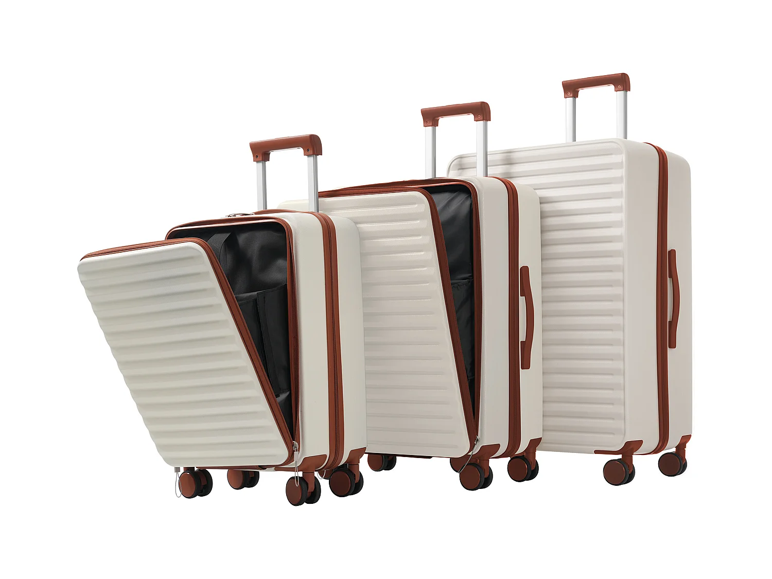 3-delige handbagageset 20&24&28 inch – Vooropening – ABS-materiaal – TSA-slot – 360° rol – wit