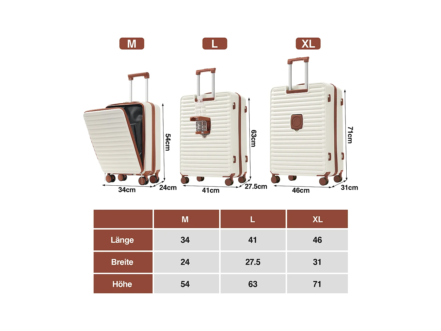 3-delige handbagageset 20&24&28 inch – Vooropening – ABS-materiaal – TSA-slot – 360° rol – wit