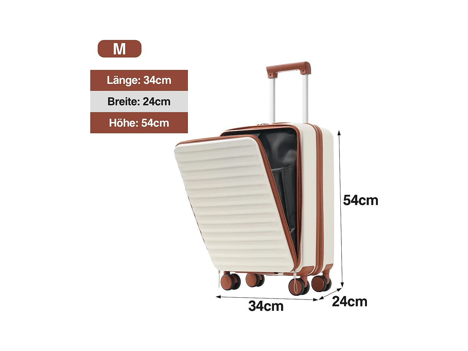 3-delige handbagageset 20&24&28 inch – Vooropening – ABS-materiaal – TSA-slot – 360° rol – wit