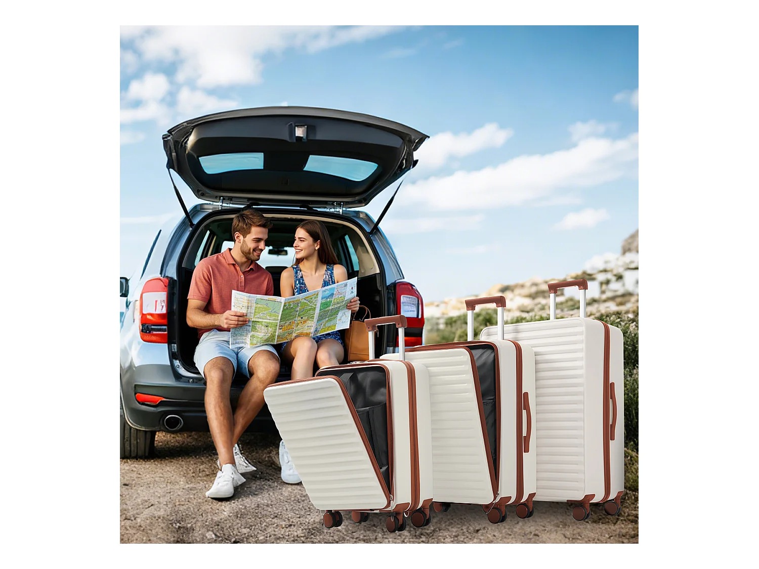 Bagage à main de 3 pièces 20&24&28 pouces– Front-Öffnungs-Design - ABS-Material - Serrure TSA - 360°Rollen-blanc