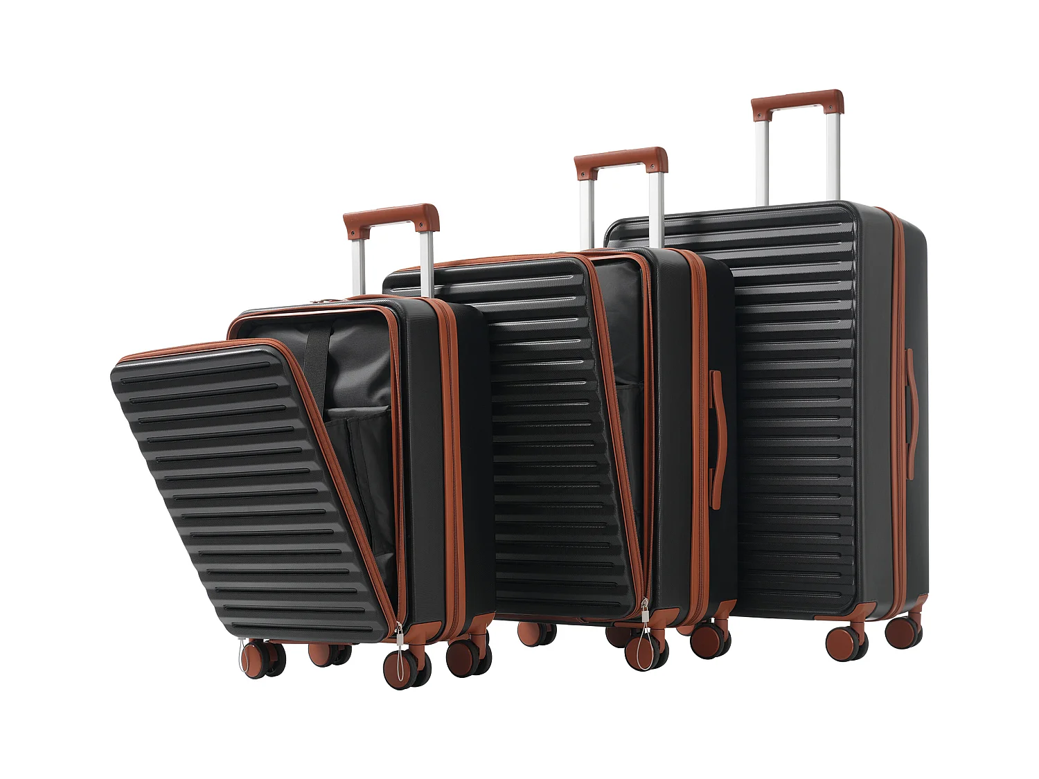 3-delige handbagageset 20&24&28 inch – Vooropening – ABS-materiaal – TSA-slot – 360° rol – zwart