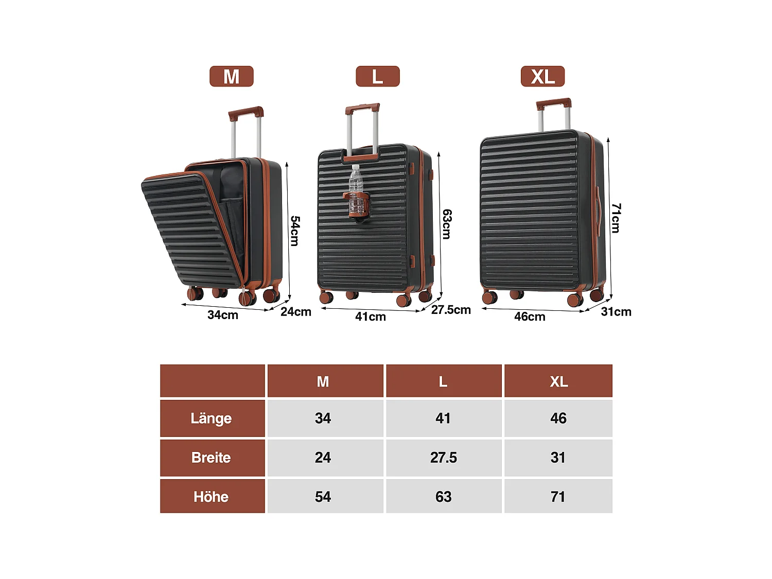 3-delige handbagageset 20&24&28 inch – Vooropening – ABS-materiaal – TSA-slot – 360° rol – zwart