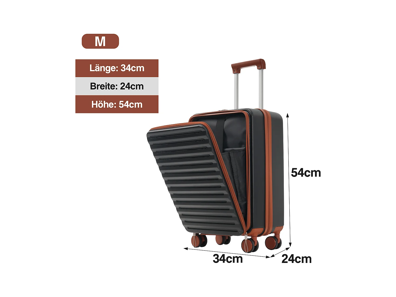 3-delige handbagageset 20&24&28 inch – Vooropening – ABS-materiaal – TSA-slot – 360° rol – zwart