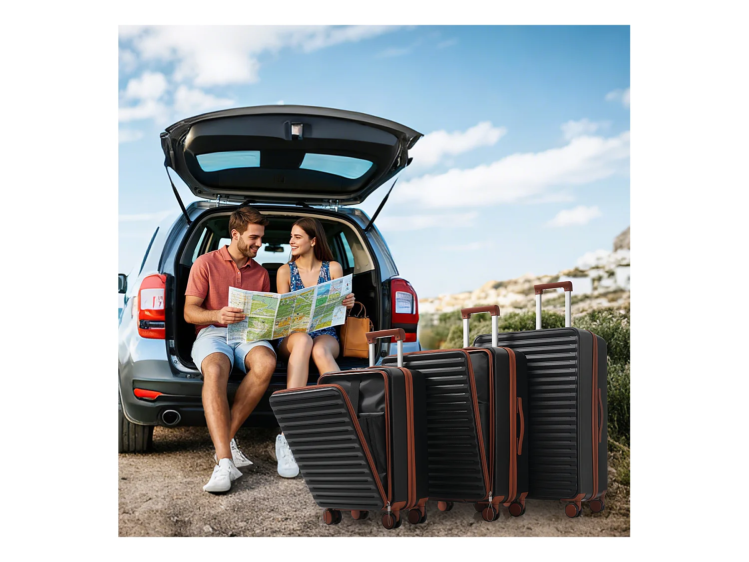 Bagage à main de 3 pièces 20&24&28 pouces– Front-Öffnungs-Design - ABS-Material - Serrure TSA - 360°Rollen-noir