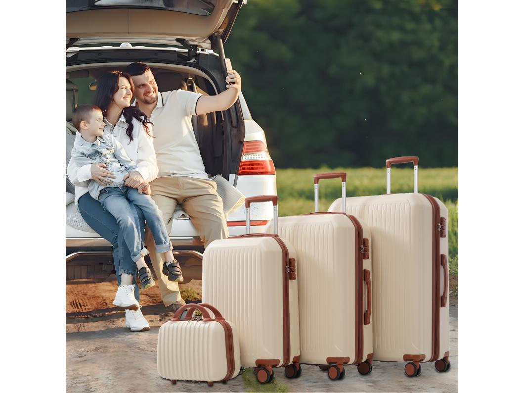 4-delige handbagageset 14&20&24&28 inch - Harde koffer - Met telescopische metalen handgrepen - Wit