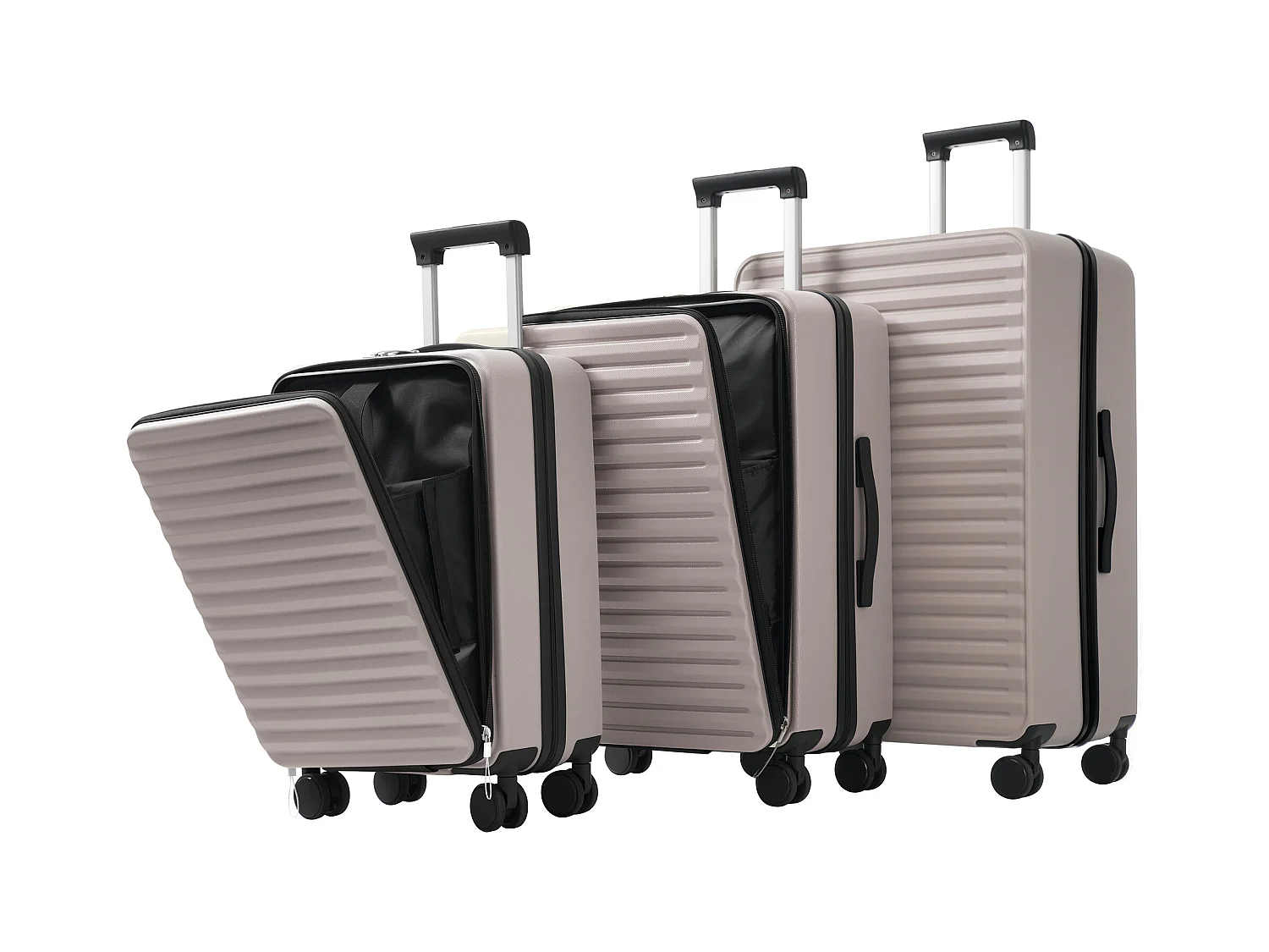 3-delige handbagageset 20&24&28 inch – ontwerp met opening aan de voorkant – ABS-materiaal – TSA-slot – 360° rol – bruin