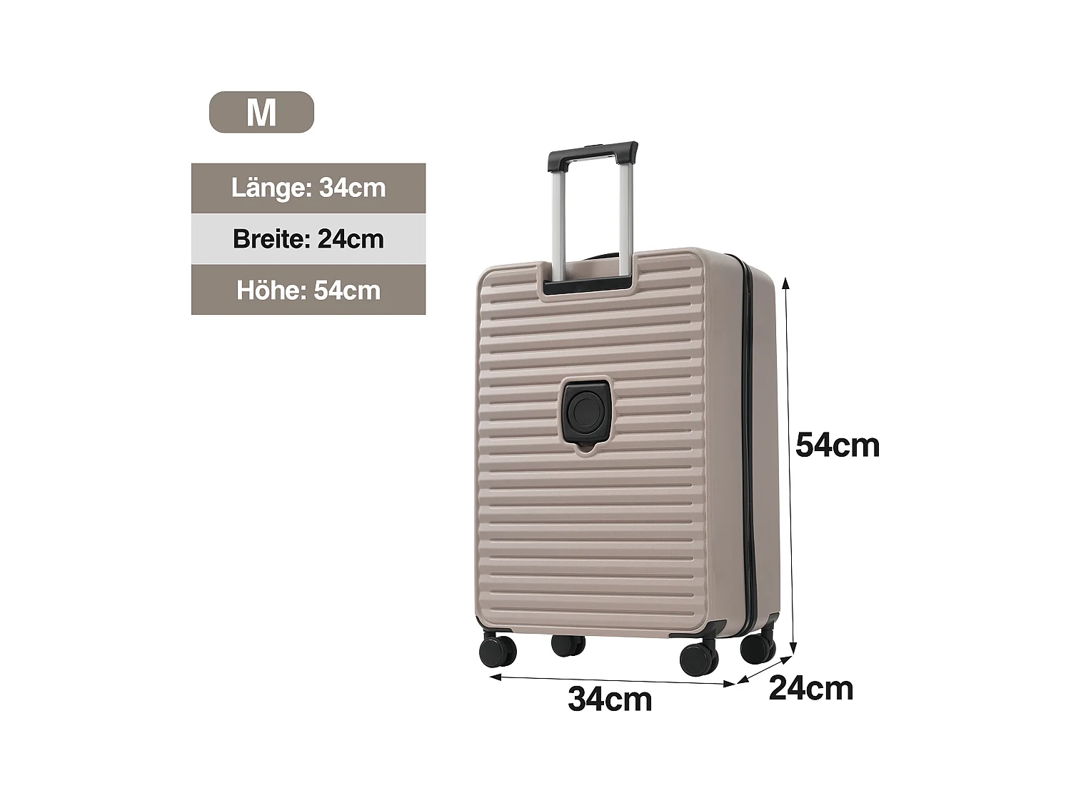 3-delige handbagageset 20&24&28 inch – ontwerp met opening aan de voorkant – ABS-materiaal – TSA-slot – 360° rol – bruin