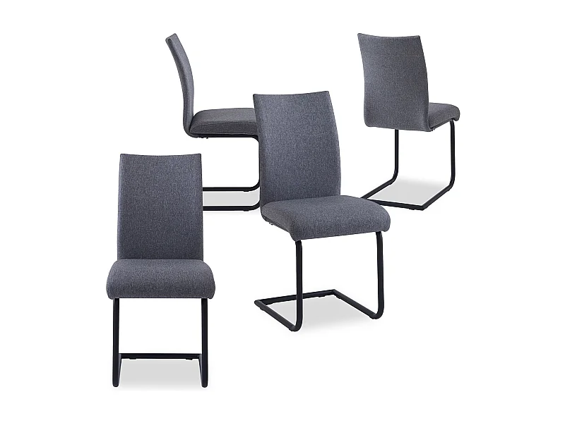 Lot de 4 chaises ALADINO pour salle à manger ou cuisine, en tissu gris au design moderne avec assise rembourrée