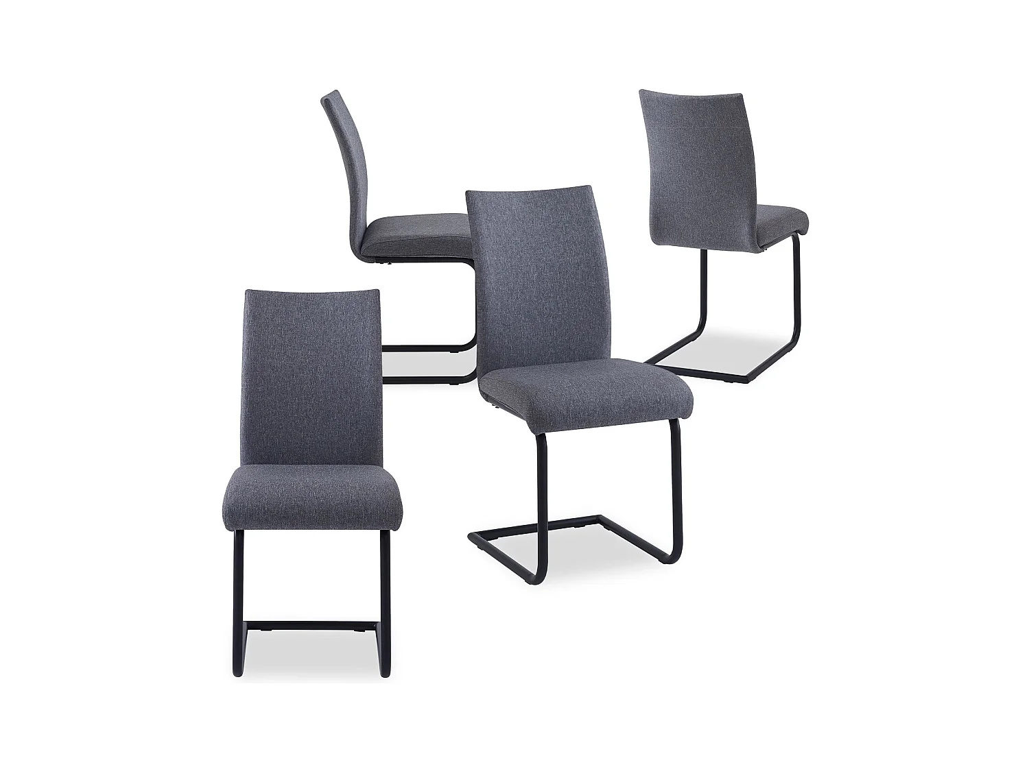 Lot de 4 chaises ALADINO pour salle à manger ou cuisine, en tissu gris au design moderne avec assise rembourrée