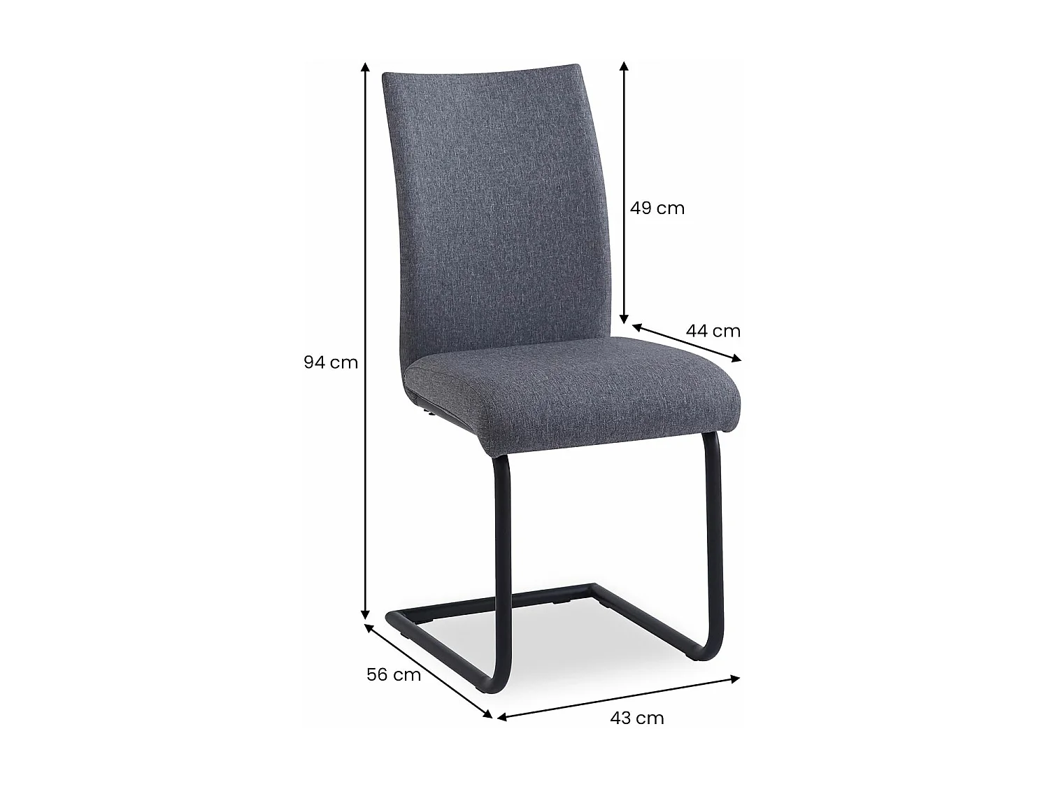 Lot de 4 chaises ALADINO pour salle à manger ou cuisine, en tissu gris au design moderne avec assise rembourrée
