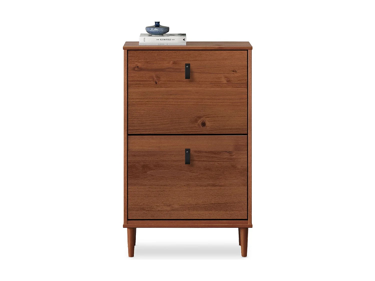 Meuble à chaussures entrée Mikka 2 abattants en bois massif coloris châtaignier pour jusqu'à 10 paires 59 x 96 x 25 cm