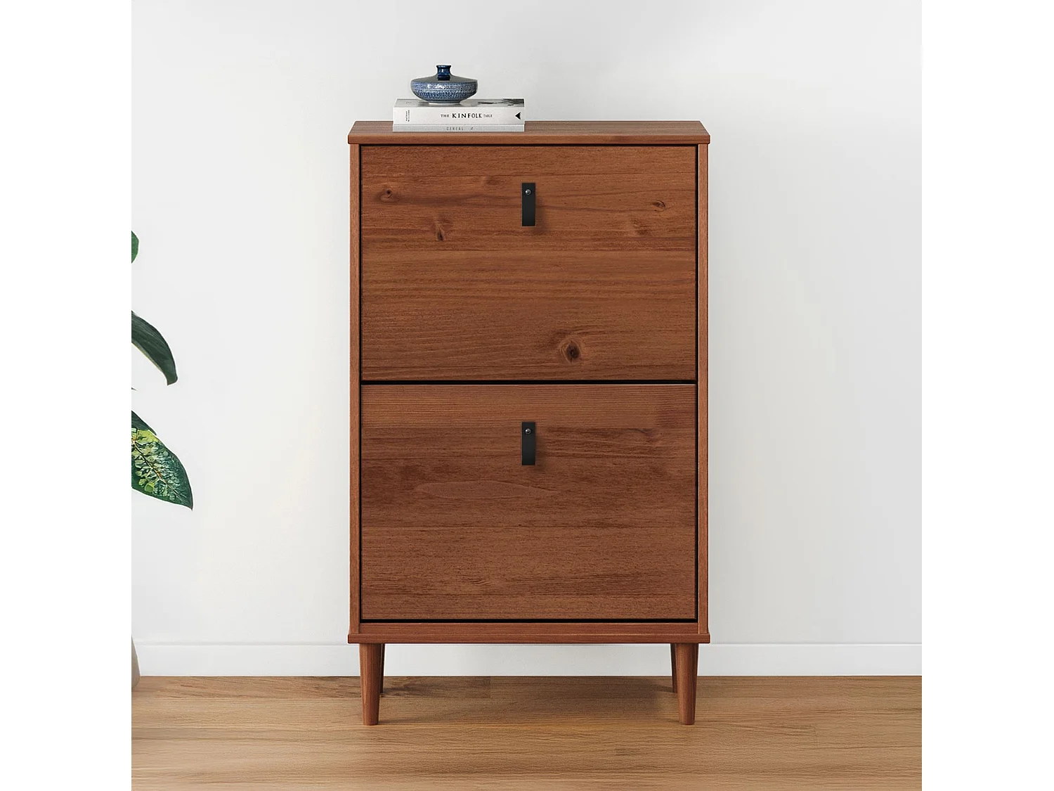 Meuble à chaussures entrée Mikka 2 abattants en bois massif coloris châtaignier pour jusqu'à 10 paires 59 x 96 x 25 cm