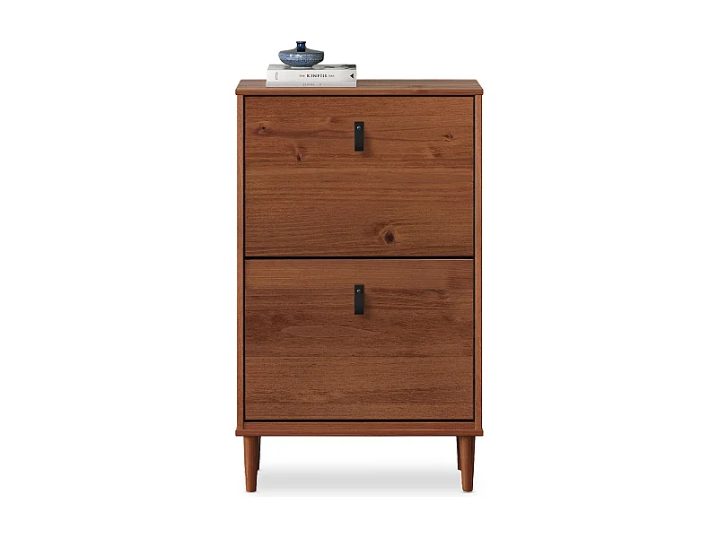 Meuble à chaussures entrée Mikka 2 abattants en bois massif coloris châtaignier pour jusqu'à 10 paires 59 x 96 x 25 cm