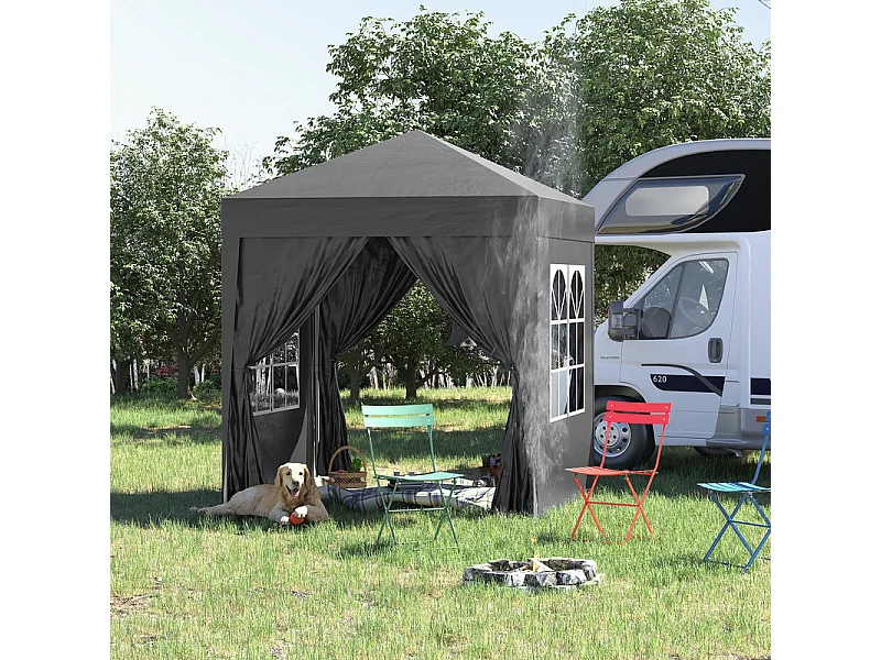 Tonnelle Pliable 4 m² - 2 fenêtres 4 Côtés - Acier et tissu Oxford - 2 portes avec fermeture éclair