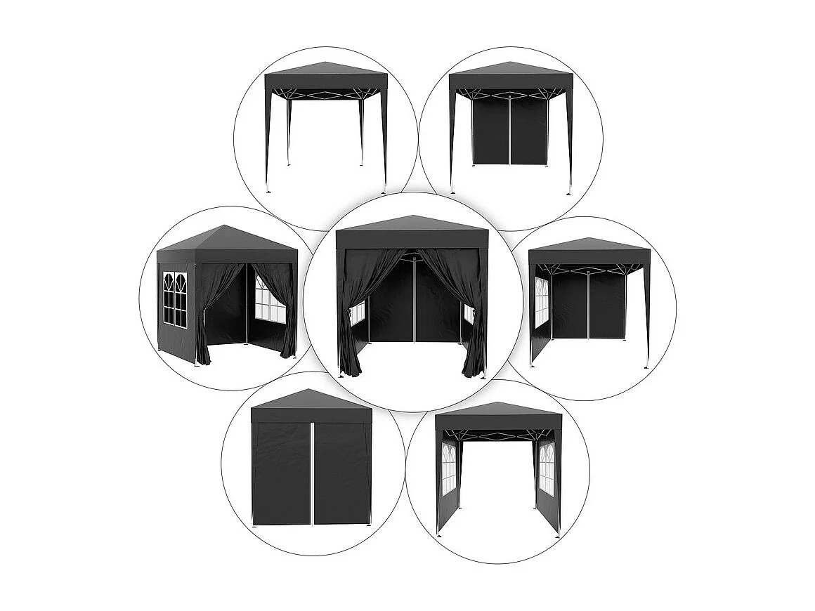 Tonnelle Pliable 4 m² - 2 fenêtres 4 Côtés - Acier et tissu Oxford - 2 portes avec fermeture éclair