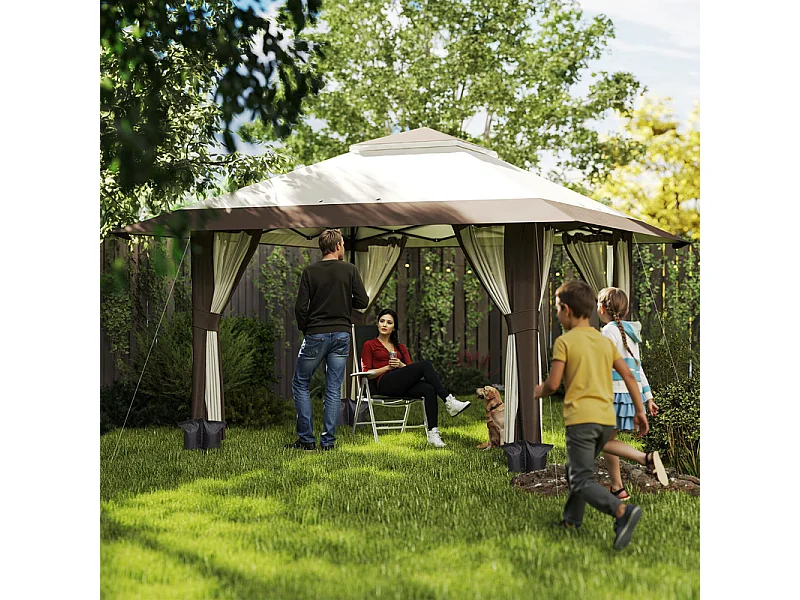 Pop-up gazebo van UPF50+ Oxford-stof 4x4m 16 m² met zandzakken, 4 gordijnen, draagtas - hoogte verstelbaar - Beige