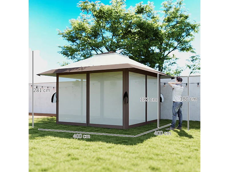 Pop-up gazebo van UPF50+ Oxford-stof 4x4m 16 m² met zandzakken, 4 gordijnen, draagtas - hoogte verstelbaar - Beige