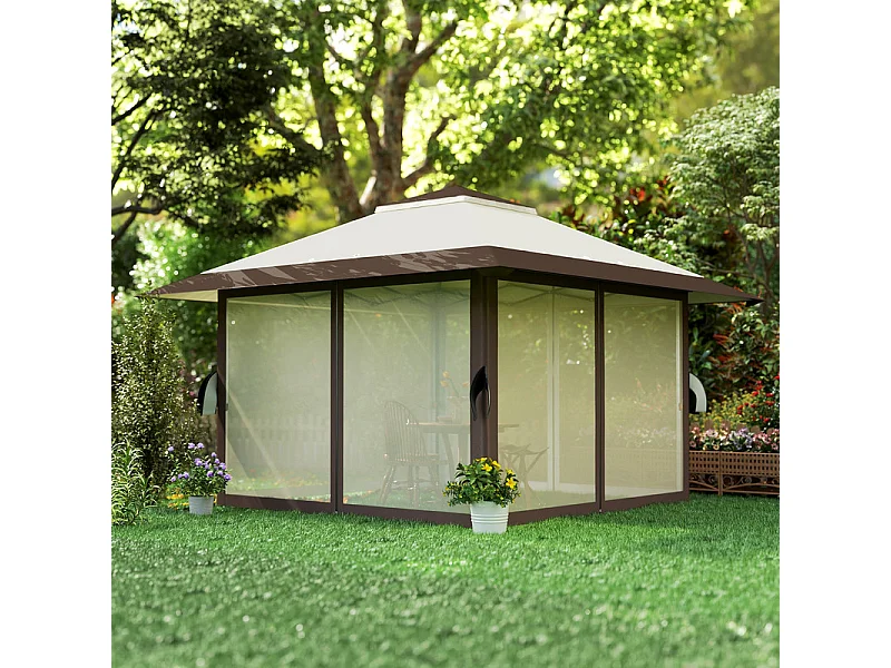 Pop-up gazebo van UPF50+ Oxford-stof 4x4m 16 m² met zandzakken, 4 gordijnen, draagtas - hoogte verstelbaar - Beige