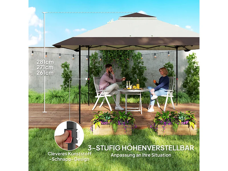 Pop-up gazebo van UPF50+ Oxford-stof 4x4m 16 m² met zandzakken, 4 gordijnen, draagtas - hoogte verstelbaar - Beige