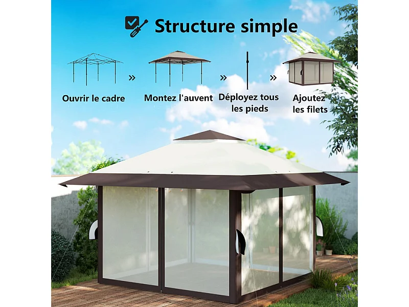 Pop-up gazebo van UPF50+ Oxford-stof 4x4m 16 m² met zandzakken, 4 gordijnen, draagtas - hoogte verstelbaar - Beige